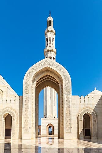 Middle East-Arabian Peninsula-Oman-Muscat-Entrance to the Sultan Qaboos Grand Mosque in Muscat Religious Print